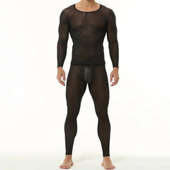 a sexy man in Black Runway Nude-Illusion Mesh Set - pridevoyageshop.com - gay men's fashion, clubwear, party outfit
