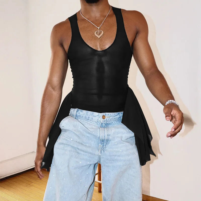 a sexy man in Black Runway Wing Sheer Tank - pridevoyageshop.com - gay men's fashion, clubwear, party outfit
