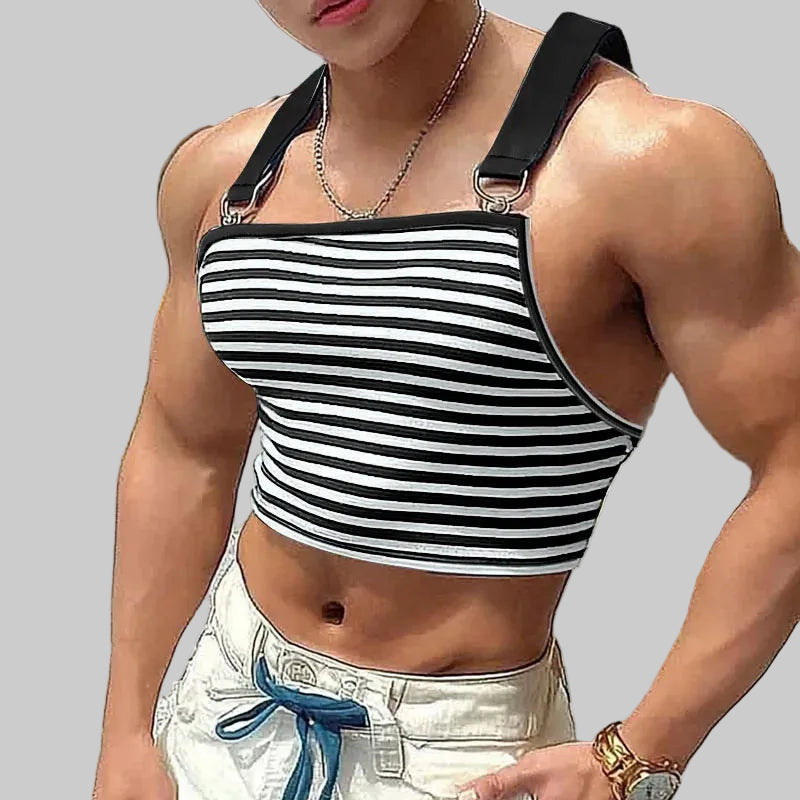 a sexy man in Black Sailor Flirt Suspender Crop - pridevoyageshop.com - gay men's fashion, clubwear, party outfit
