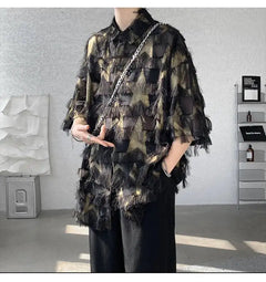 a sexy man in Black Starfall Fringe Shirt - pridevoyageshop.com - gay men's fashion, clubwear, party outfit
