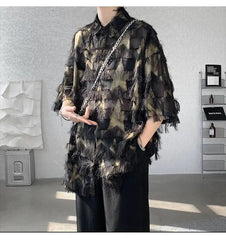 a sexy man in Black Starfall Fringe Shirt - pridevoyageshop.com - gay men's fashion, clubwear, party outfit
