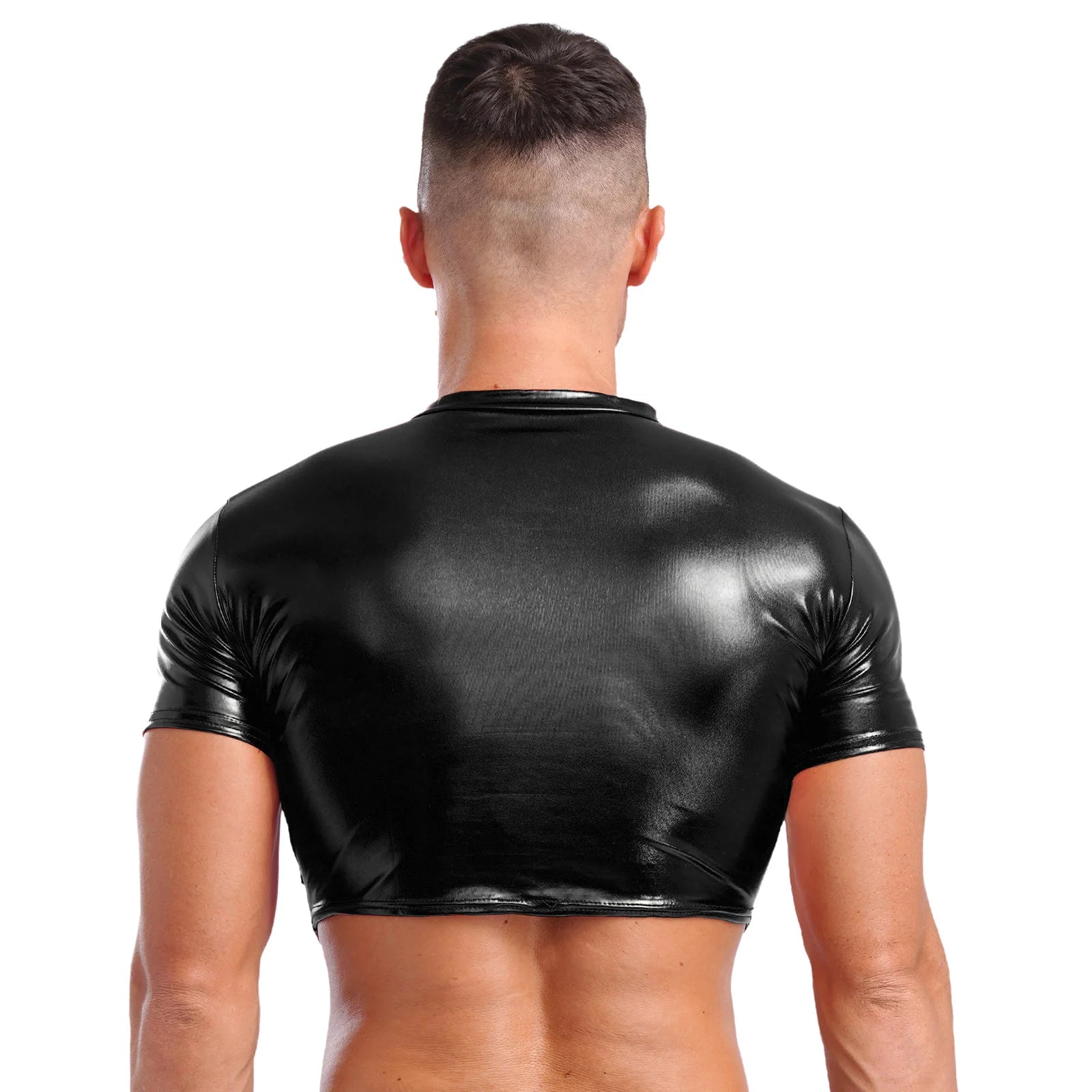 a sexy man in Black Strobe Crop Tee - pridevoyageshop.com - gay men's fashion, clubwear, party outfit
