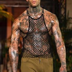 a sexy man in Black The Bait Net Tee - pridevoyageshop.com - gay men's fashion, clubwear, party outfit
