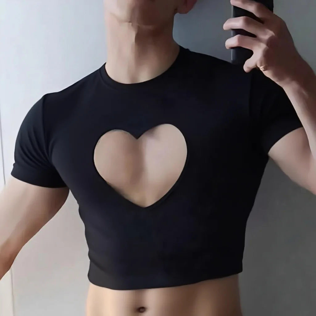 a sexy man in Black Twink Candy Heart Crop Top - pridevoyageshop.com - gay men's fashion, clubwear, party outfit
