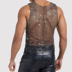 a sexy man in Black White Boy's Crowned Rhinestone Mesh Tank - pridevoyageshop.com - gay men's fashion, clubwear, party outfit
