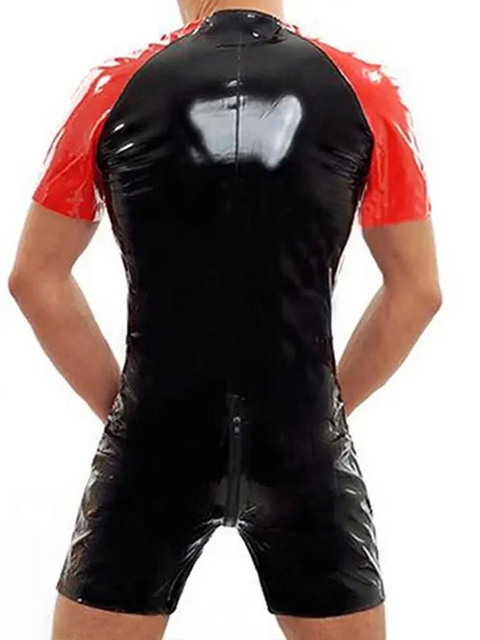 a sexy man in Black and Red The Control Wet Look Catsuit - pridevoyageshop.com - gay men's lingerie, bodywear, fetish wear
