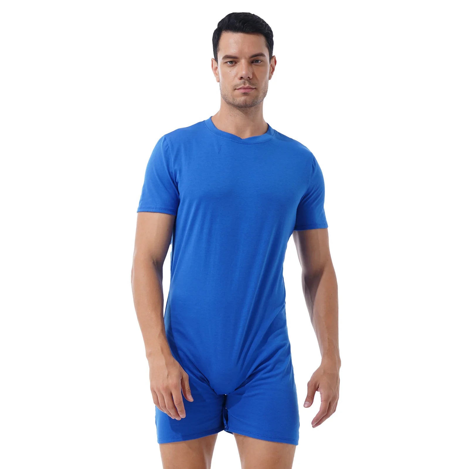 a sexy man in Blue Boy Next Door Romper - pridevoyageshop.com - gay men's lingerie, bodywear, fetish wear
