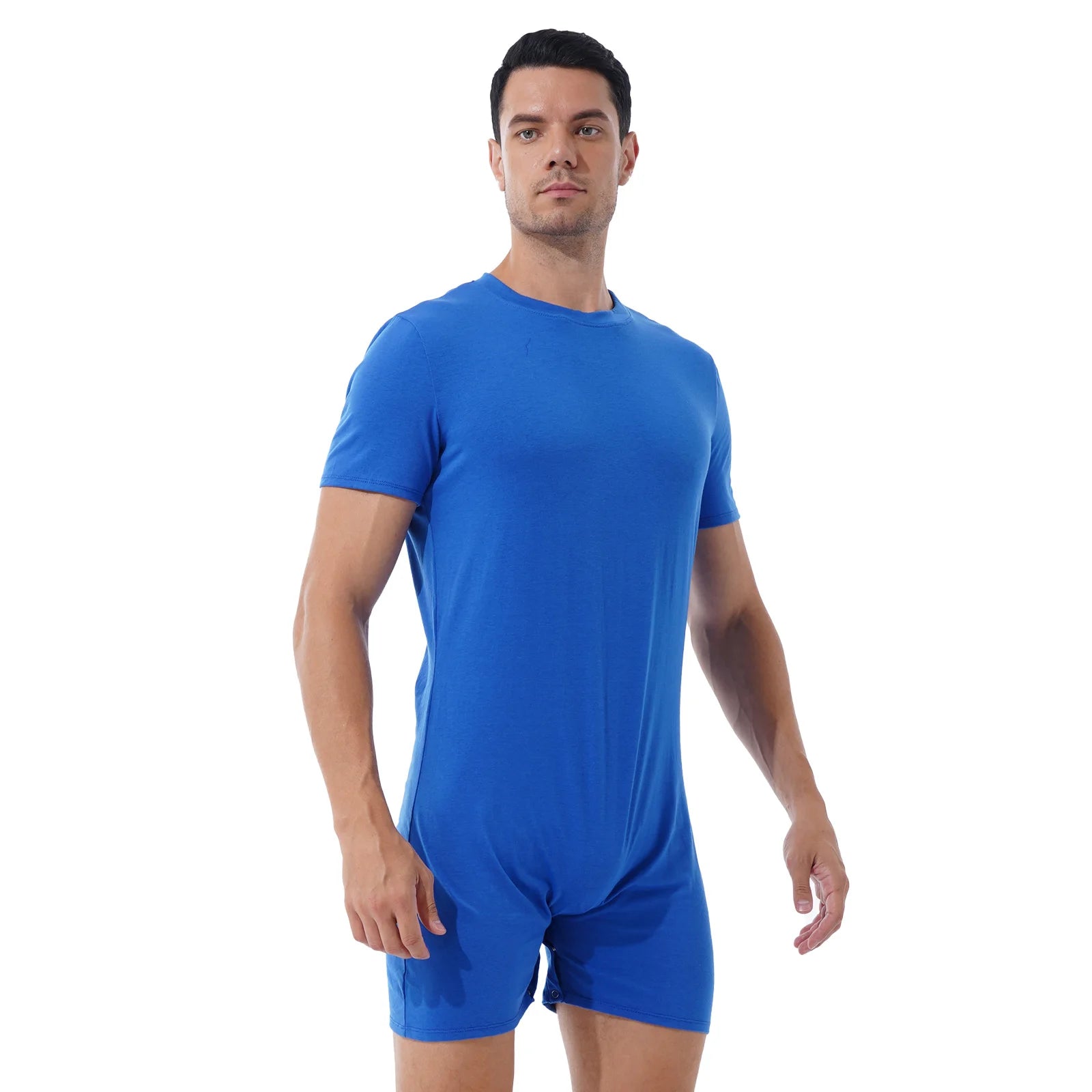 a sexy man in Blue Boy Next Door Romper - pridevoyageshop.com - gay men's lingerie, bodywear, fetish wear
