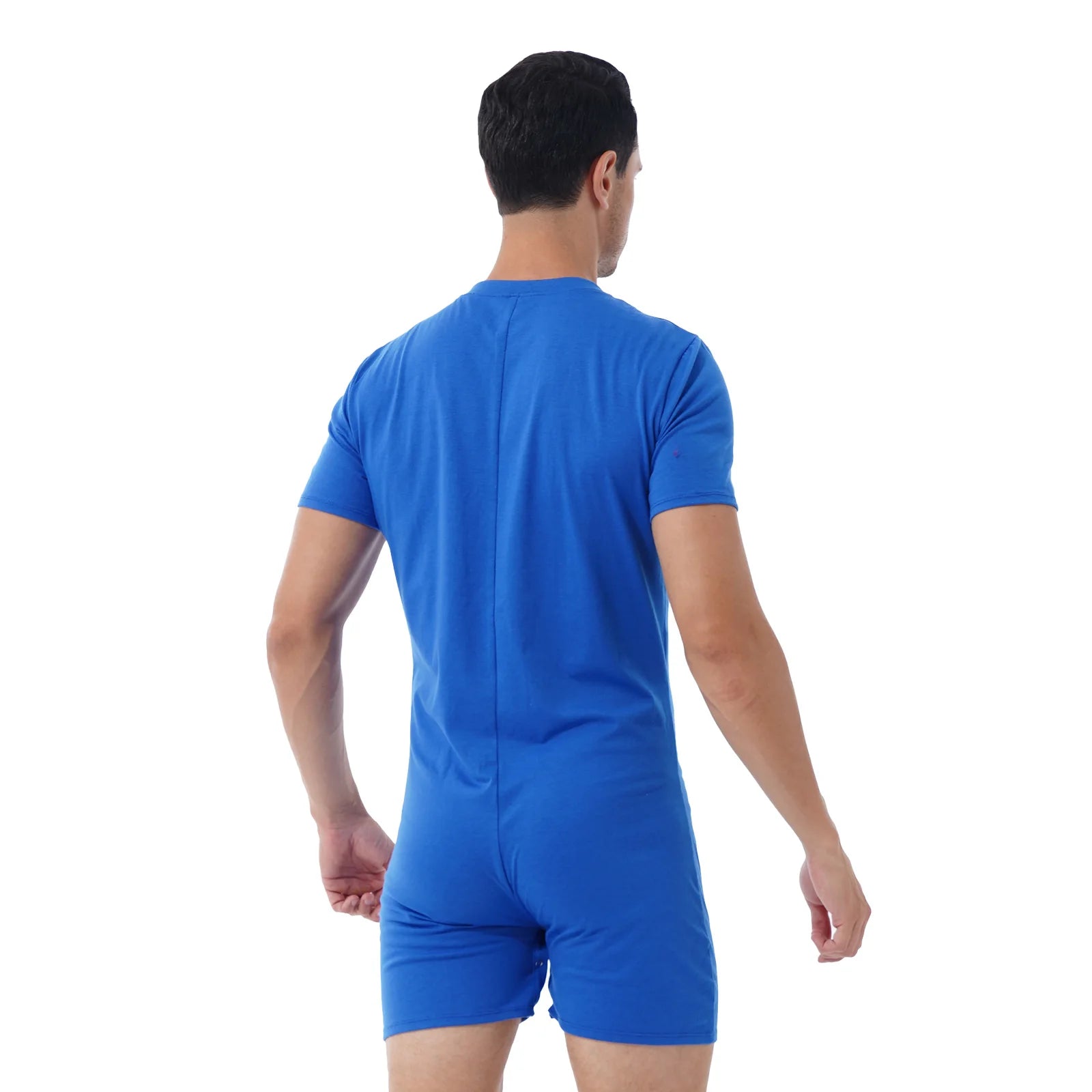 a sexy man in Blue Boy Next Door Romper - pridevoyageshop.com - gay men's lingerie, bodywear, fetish wear
