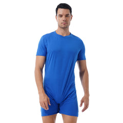 a sexy man in Blue Boy Next Door Romper - pridevoyageshop.com - gay men's lingerie, bodywear, fetish wear
