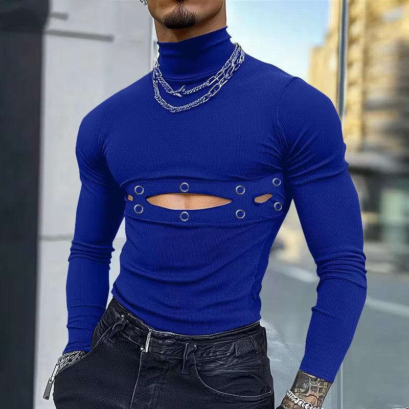 a sexy man in Blue Charli Cutout Turtleneck - pridevoyageshop.com - gay men's fashion, clubwear, party outfit
