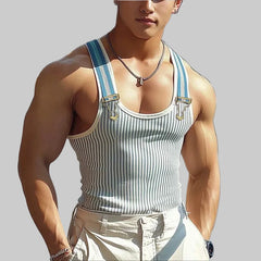a sexy man in Blue Come Through Suspender Tank - pridevoyageshop.com - gay men's fashion, clubwear, party outfit

