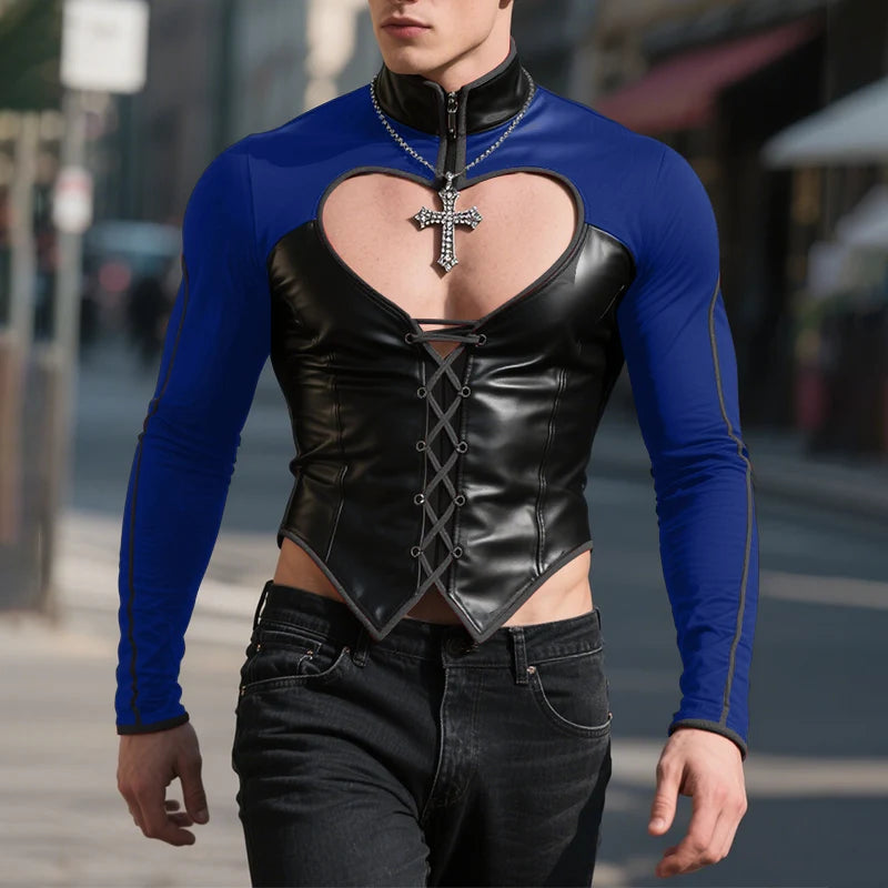 a sexy man in Blue Heartbreaker Corset Top - pridevoyageshop.com - gay men's fashion, clubwear, party outfit
