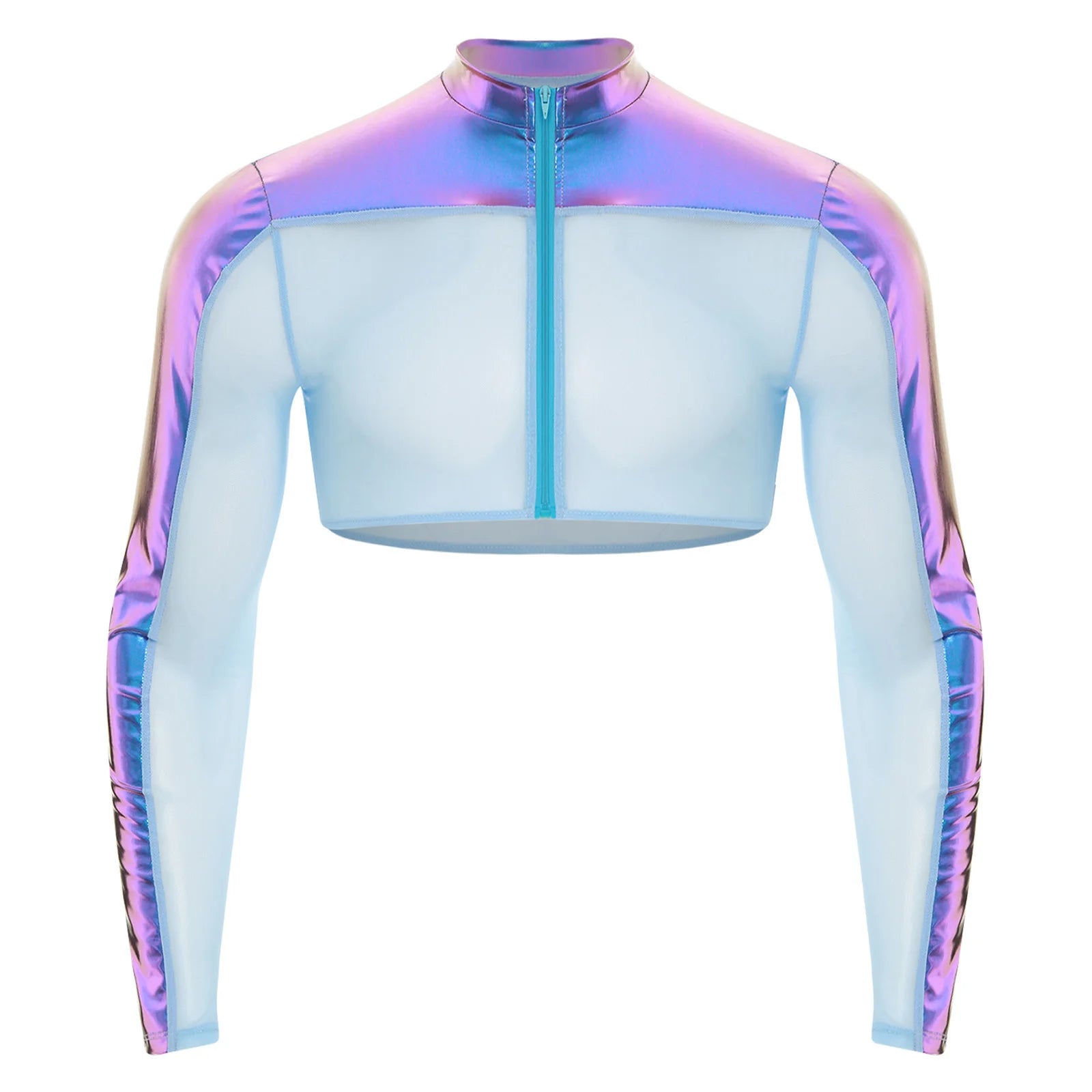 a sexy man in Blue Hyperstrike Crop Jacket - pridevoyageshop.com - gay men's fashion, clubwear, party outfit
