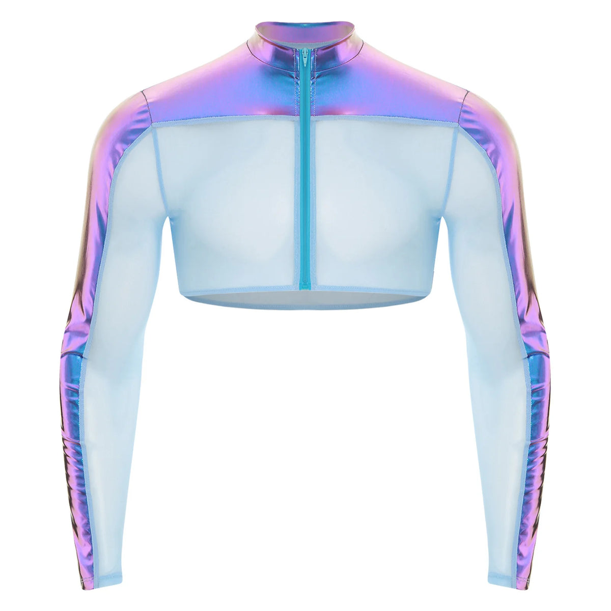a sexy man in Blue Hyperstrike Crop Jacket - pridevoyageshop.com - gay men's fashion, clubwear, party outfit
