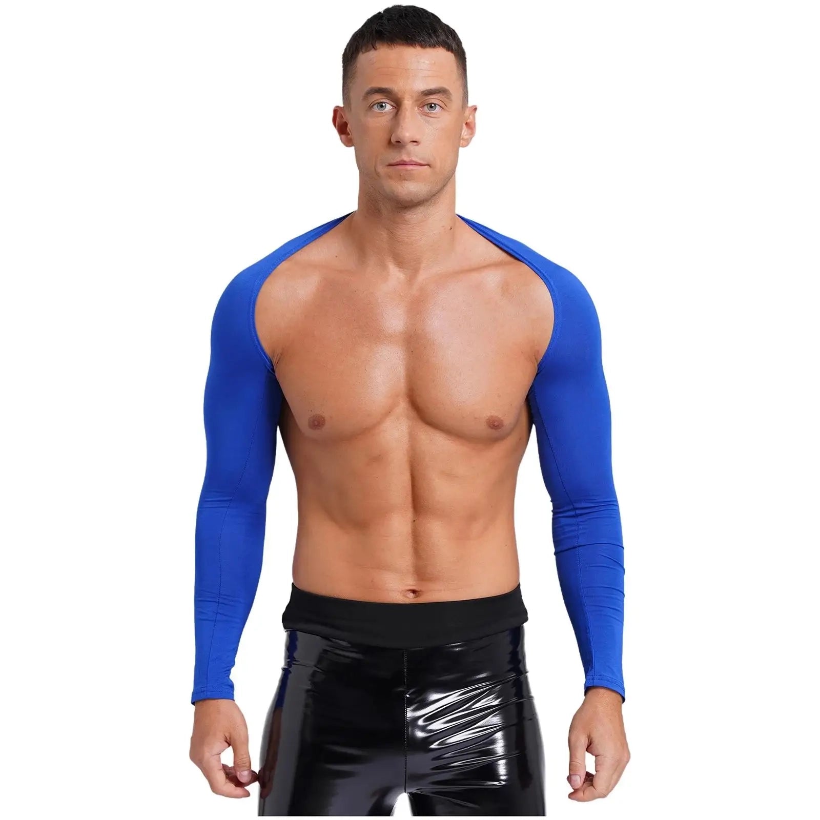 a sexy man in Blue Night Bus Hookup Shrug - pridevoyageshop.com - gay men's fashion, clubwear, party outfit
