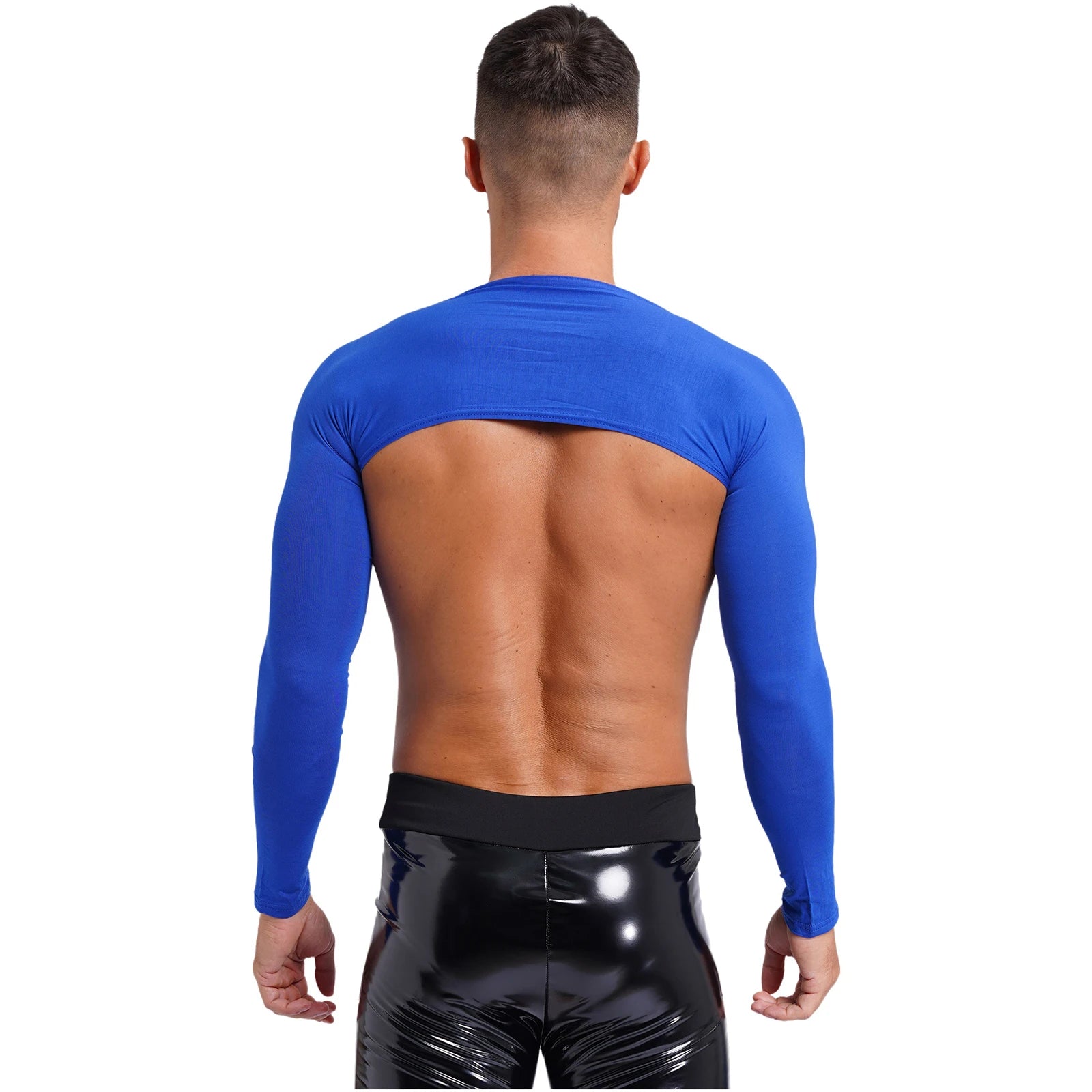 a sexy man in Blue Night Bus Hookup Shrug - pridevoyageshop.com - gay men's fashion, clubwear, party outfit

