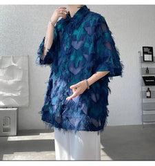 a sexy man in Blue Starfall Fringe Shirt - pridevoyageshop.com - gay men's fashion, clubwear, party outfit
