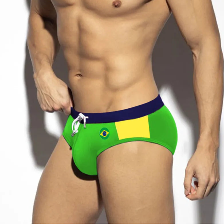 a sexy man in Brazil flag Men’s World Play National Flags Swim Briefs - pridevoyageshop.com - gay men’s sexy swim briefs, trunks, board shorts, and bikinis