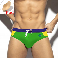 a sexy man in Brazil flag Men’s World Play National Flags Swim Briefs with pad - pridevoyageshop.com - gay men’s sexy swim briefs, trunks, board shorts, and bikinis