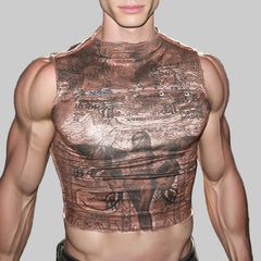 a sexy man in Brown Museum Boy Cutout Crop Tank - pridevoyageshop.com - gay men's fashion, clubwear, party outfit
