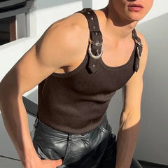 a sexy man in Brown Warehouse Code Harness Top - pridevoyageshop.com - gay men's harness, fetish gear, rave outfit
