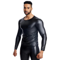a sexy man in Crew Neck Black Blacksmith Armor Wetlook Long Sleeve - pridevoyageshop.com - gay men's fashion, clubwear, party outfit