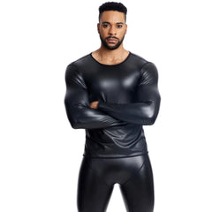 a sexy man in Crew Neck Black Blacksmith Armor Wetlook Long Sleeve - pridevoyageshop.com - gay men's fashion, clubwear, party outfit