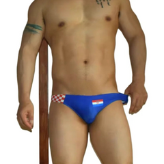 a sexy man in Croatia flag Men’s Flag Frenzy Swim Briefs - pridevoyageshop.com - gay men’s sexy swim briefs, trunks, board shorts, and bikinis