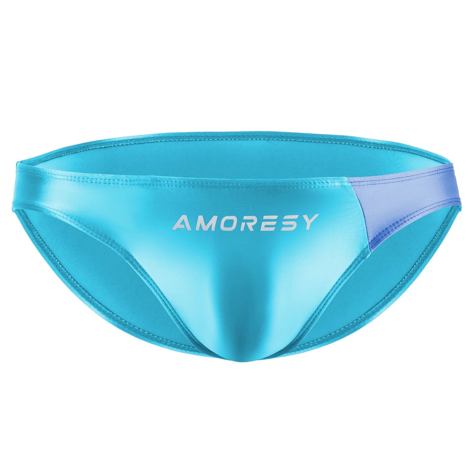 a sexy man in Cyan Men’s Ultra-Slick Wet Werk Mini Swim Briefs - pridevoyageshop.com - gay men’s sexy swim briefs, trunks, board shorts, and bikinis