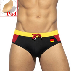 a sexy man in Germany flag Men’s World Play National Flags Swim Briefs with pad - pridevoyageshop.com - gay men’s sexy swim briefs, trunks, board shorts, and bikinis
