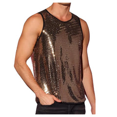 a sexy man in Gold Last Call Sequin Tank - pridevoyageshop.com - gay men's fashion, clubwear, party outfit
