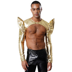 a sexy man in Gold Pop Rocket Metallic Shiny Crop Top - pridevoyageshop.com - gay men's fashion, clubwear, party outfit
