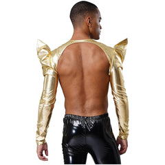a sexy man in Gold Pop Rocket Metallic Shiny Crop Top - pridevoyageshop.com - gay men's fashion, clubwear, party outfit

