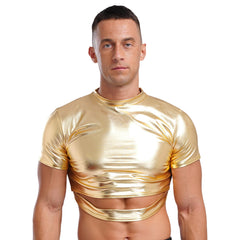 a sexy man in Gold Strobe Crop Tee - pridevoyageshop.com - gay men's fashion, clubwear, party outfit
