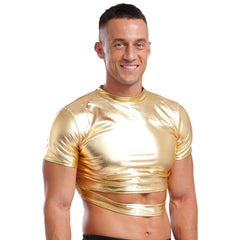 a sexy man in Gold Strobe Crop Tee - pridevoyageshop.com - gay men's fashion, clubwear, party outfit
