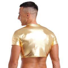 a sexy man in Gold Strobe Crop Tee - pridevoyageshop.com - gay men's fashion, clubwear, party outfit
