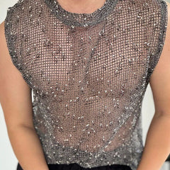 a sexy man in Gray Dive Bar Sequin MeshTank - pridevoyageshop.com - gay men's fashion, clubwear, party outfit
