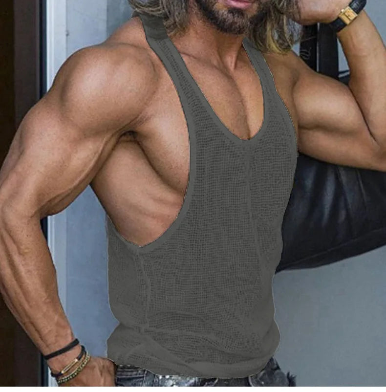 a sexy man in Gray Marina Gossip Mesh Top - pridevoyageshop.com - gay men's fashion, clubwear, party outfit
