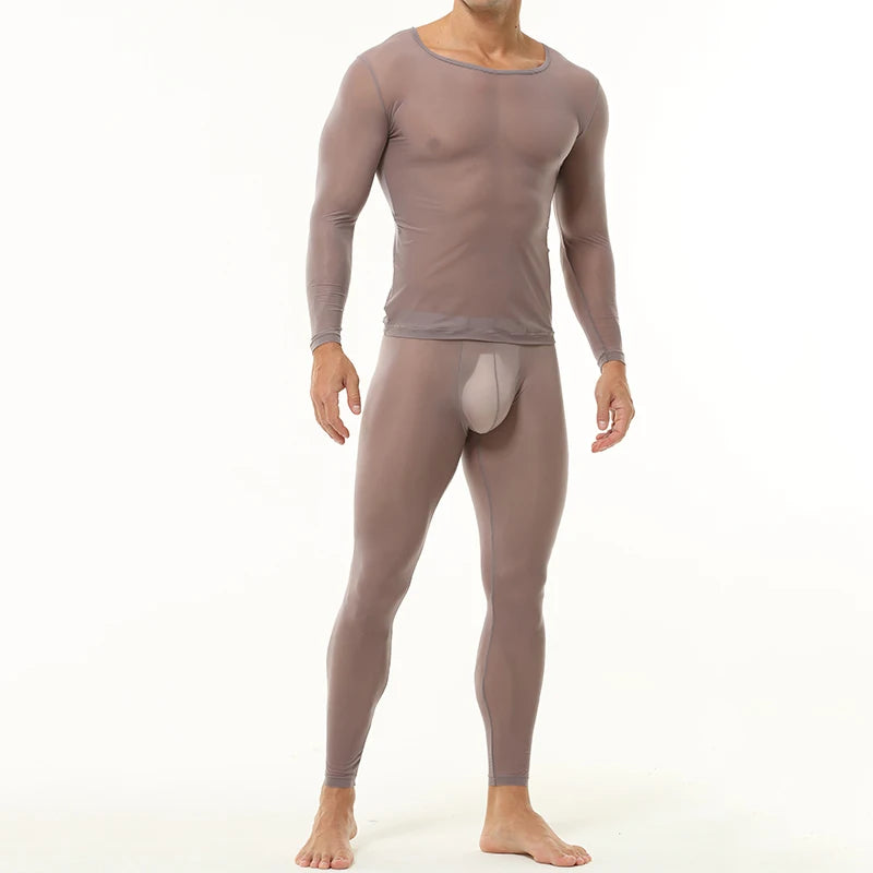 a sexy man in Gray Runway Nude-Illusion Mesh Set - pridevoyageshop.com - gay men's fashion, clubwear, party outfit

