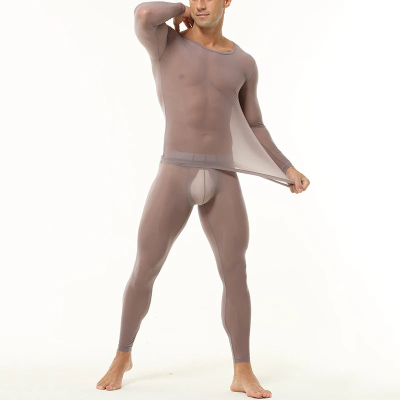 a sexy man in Gray Runway Nude-Illusion Mesh Set - pridevoyageshop.com - gay men's fashion, clubwear, party outfit

