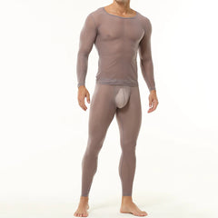 a sexy man in Gray Runway Nude-Illusion Mesh Set - pridevoyageshop.com - gay men's fashion, clubwear, party outfit
