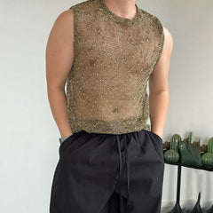 a sexy man in Green Dive Bar Sequin MeshTank - pridevoyageshop.com - gay men's fashion, clubwear, party outfit
