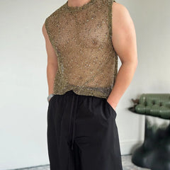 a sexy man in Green Dive Bar Sequin MeshTank - pridevoyageshop.com - gay men's fashion, clubwear, party outfit
