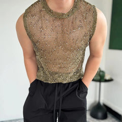 a sexy man in Green Dive Bar Sequin MeshTank - pridevoyageshop.com - gay men's fashion, clubwear, party outfit

