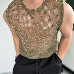 a sexy man in Green Dive Bar Sequin MeshTank - pridevoyageshop.com - gay men's fashion, clubwear, party outfit
