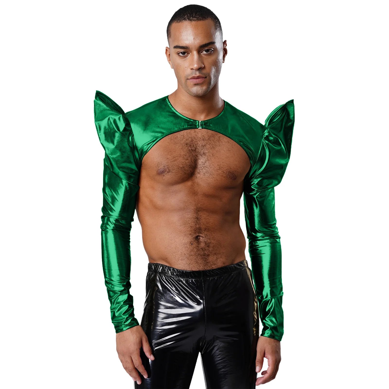 a sexy man in Green Pop Rocket Metallic Shiny Crop Top - pridevoyageshop.com - gay men's fashion, clubwear, party outfit
