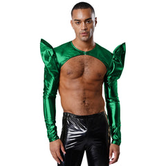 a sexy man in Green Pop Rocket Metallic Shiny Crop Top - pridevoyageshop.com - gay men's fashion, clubwear, party outfit
