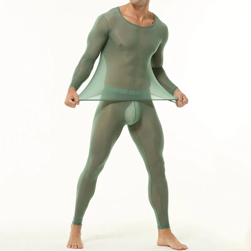 a sexy man in Green Runway Nude-Illusion Mesh Set - pridevoyageshop.com - gay men's fashion, clubwear, party outfit
