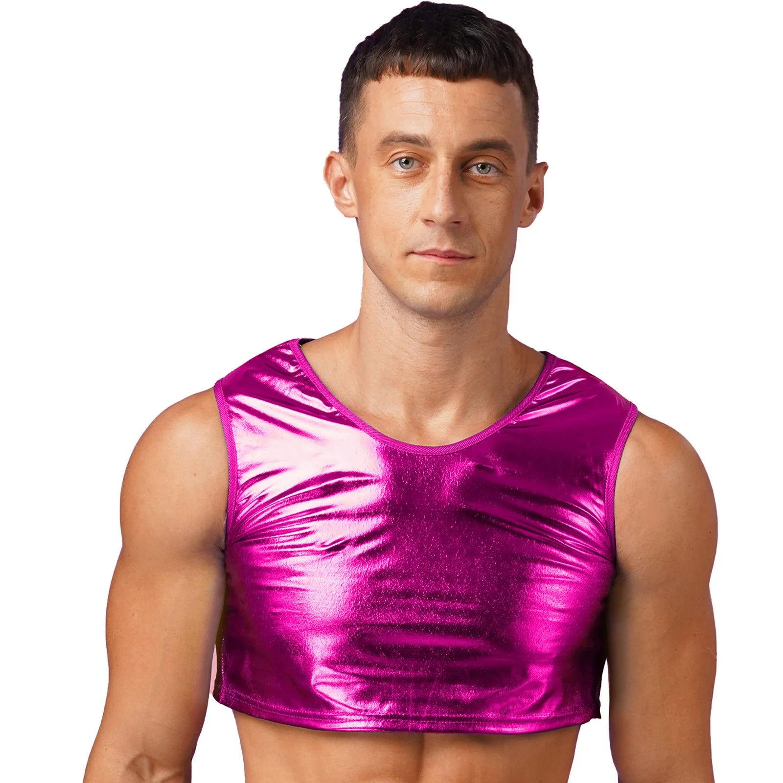 a sexy man in Hot Pink Panic Crop - pridevoyageshop.com - gay men's fashion, clubwear, party outfit
